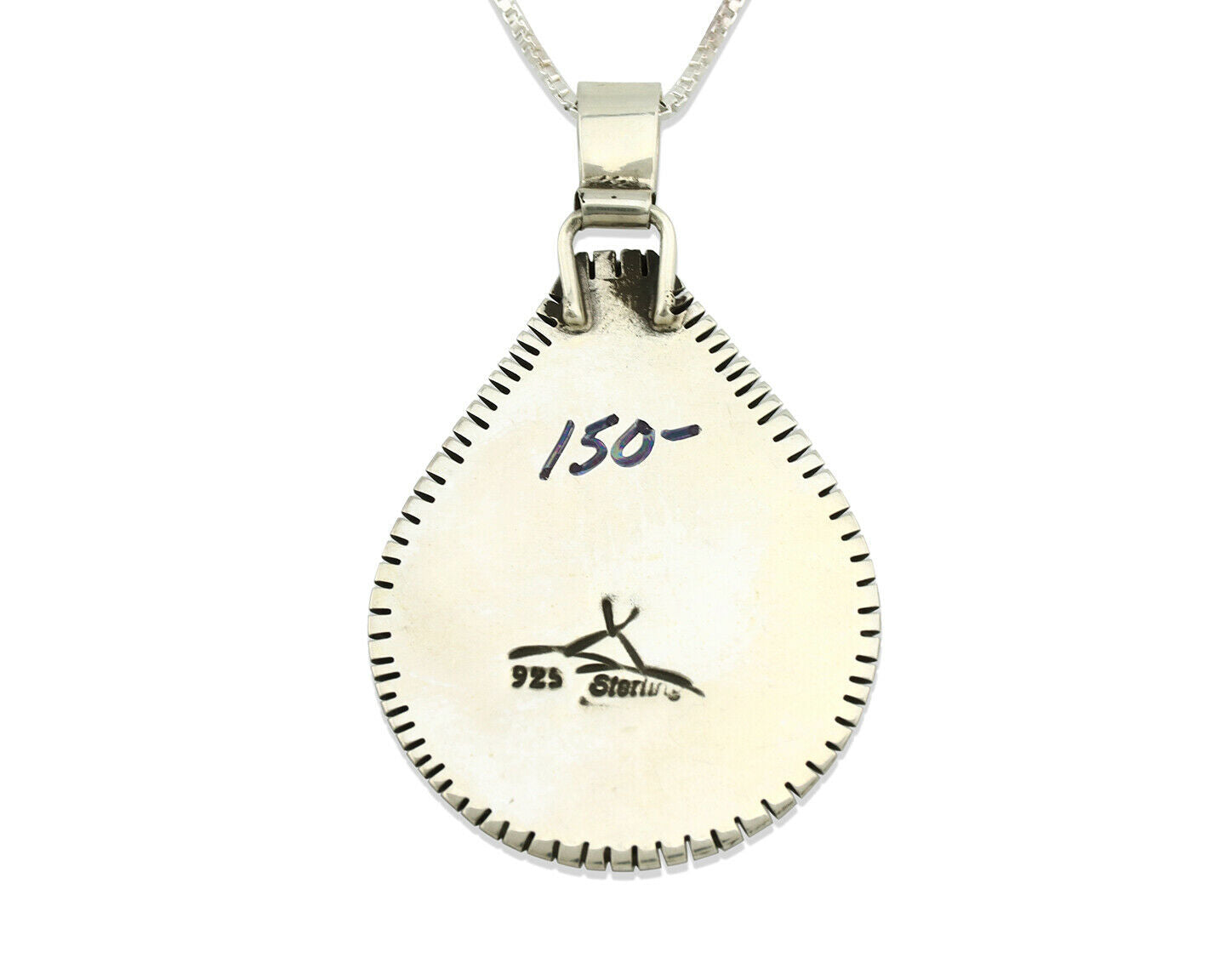 Navajo Necklace .925 Silver Royston Turquoise Signed Tepee C.1980's