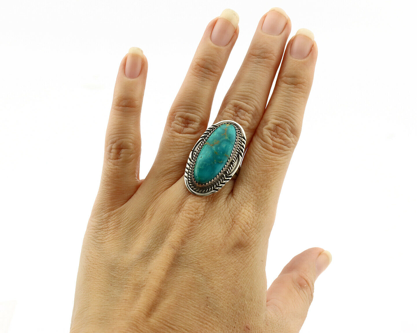 Navajo Ring .925 Silver Kingman Turquoise Artist Signed M Begay C.1980's