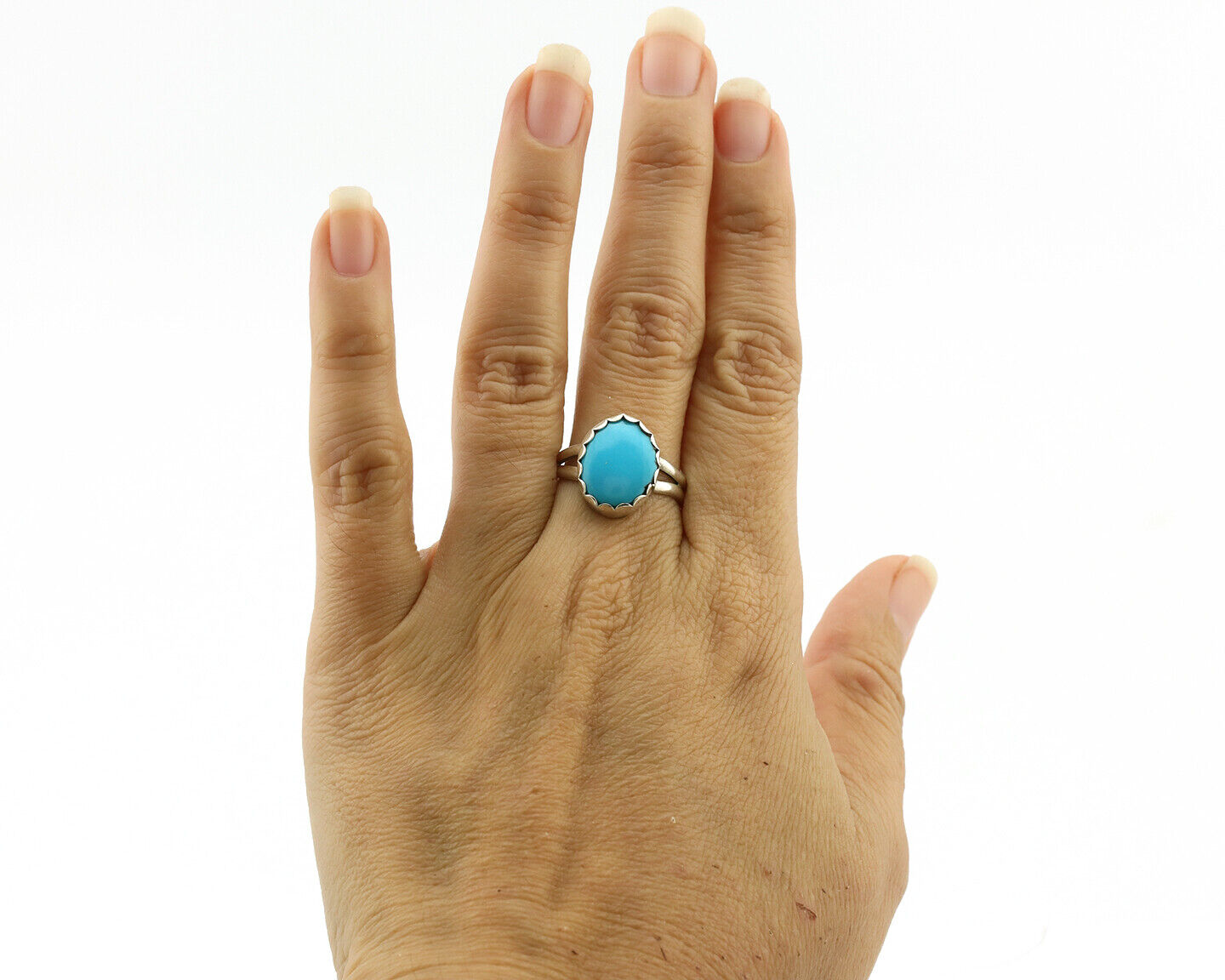 Navajo Ring .925 Silver Sleeping Beauty Turquoise Native American Artist C.1980s