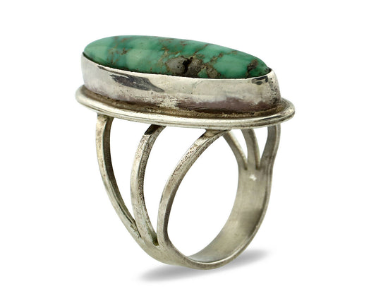Navajo Ring .925 Silver Natural Mined Green Turquoise Artist Signed P C.80's