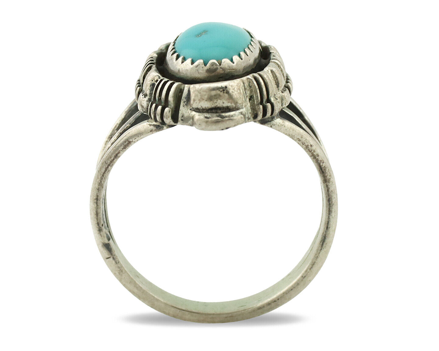 Navajo Ring .925 Silver Sleeping Beauty Turquoise Signed Yazzie C.80's