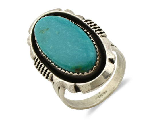 Navajo Ring .925 Silver Nevada Turquoise Native American Artist C.1980's