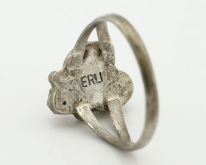 Navajo Handmade Ring 925 Silver Turquiose & Coral Native American Artist C.80's