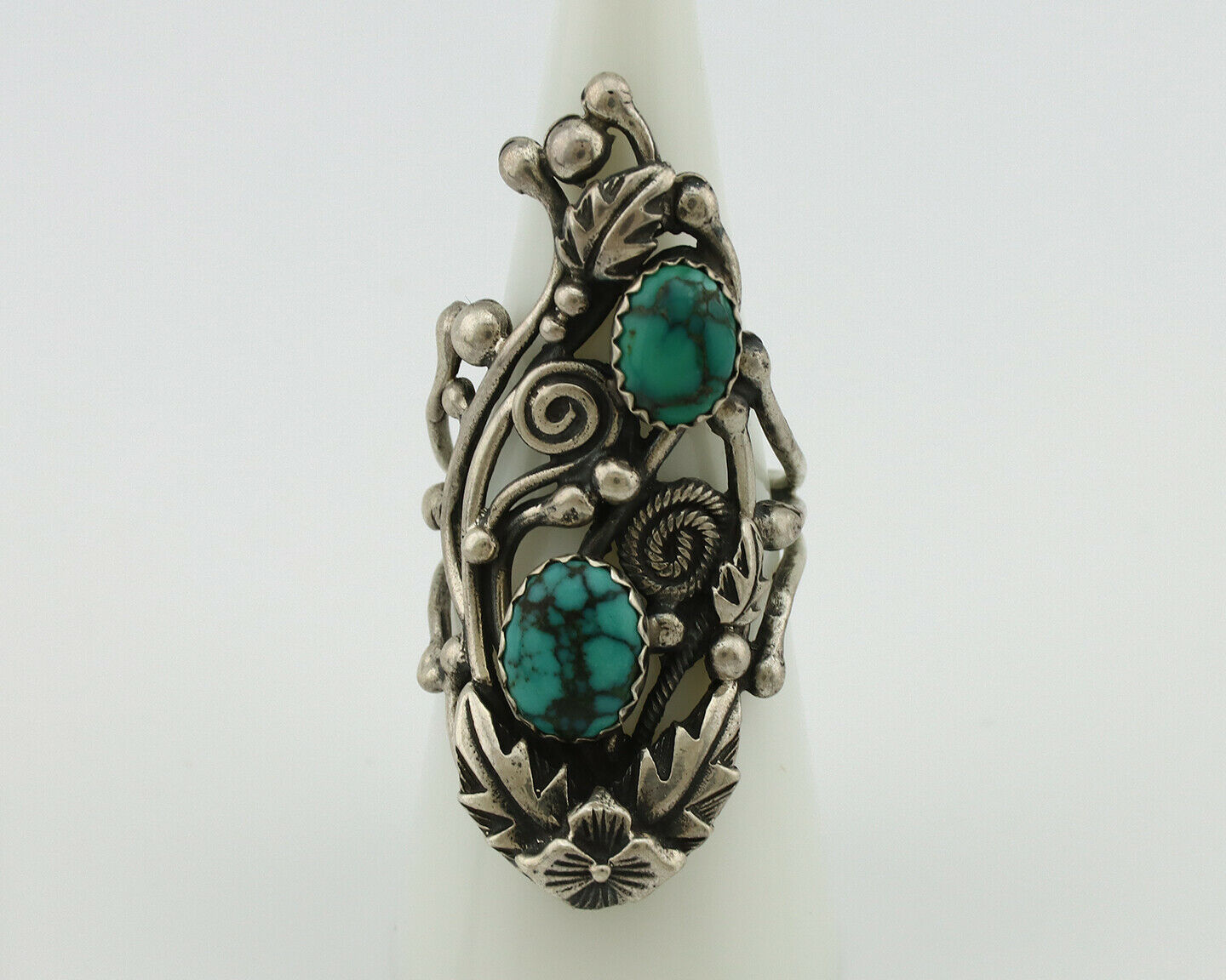 Navajo Ring .925 Silver Natural Turquoise Signed Prairie Fire C.80's