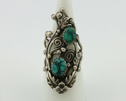 Navajo Ring .925 Silver Natural Turquoise Signed Prairie Fire C.80's