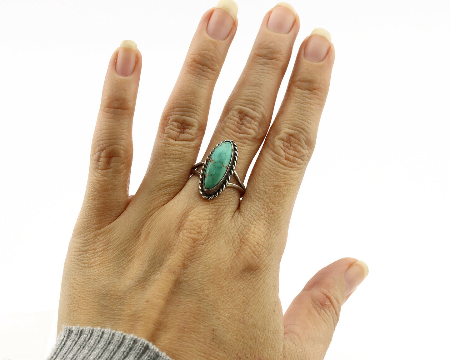 Navajo Ring .925 Silver Nevada Turquoise Artist Native American C.1980's