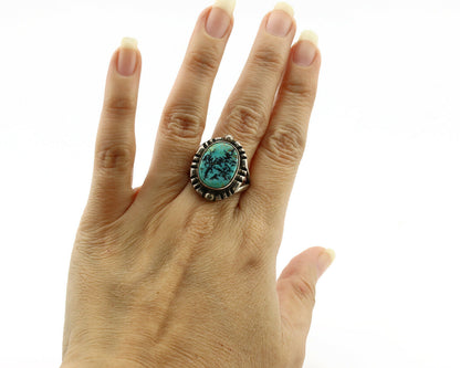 Navajo Ring .925 Silver Kingman Turquoise Artist Signed Gecko C.1980's