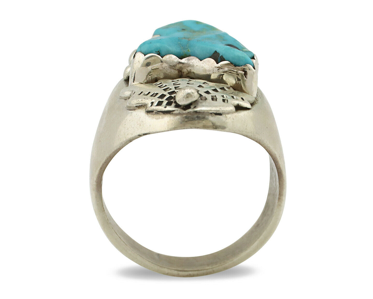 Zuni Ring .925 Silver Sleeping Beauty Turquoise Artist EBY C.80's