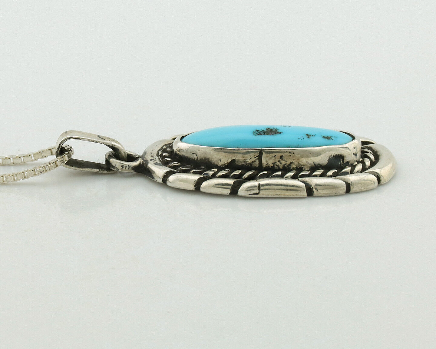 Navajo Necklace .925 Silver Sleeping Beauty Turquoise Signed M Montoya C.80's