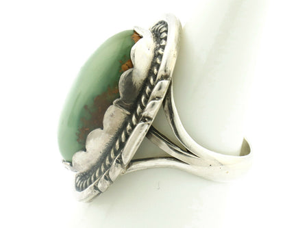 Navajo Ring .925 Silver Natural Uncolored Green Turquoise Signed Apache C.80's