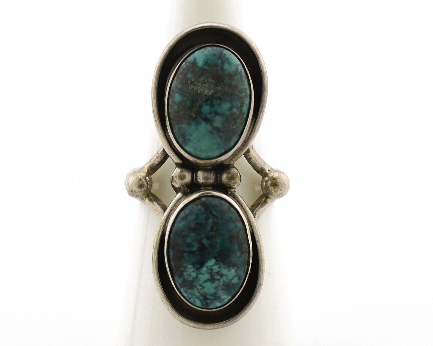 Navajo Ring .925 Silver Spiderweb Turquoise Native American Artist C.1980's