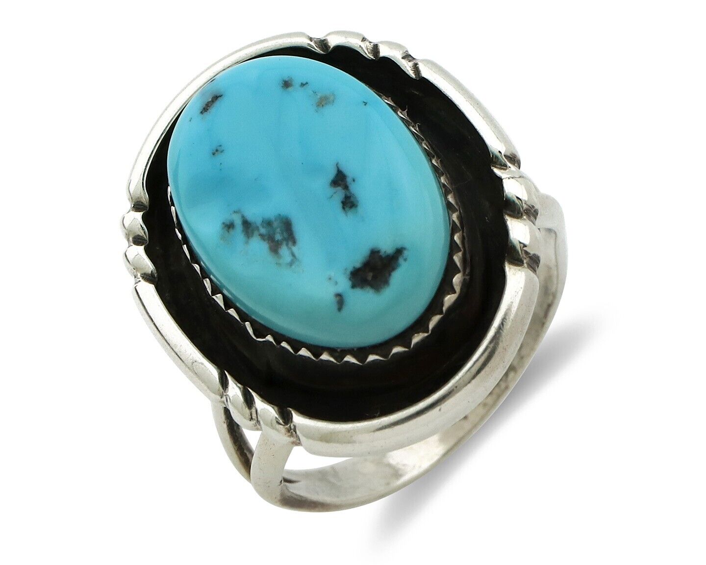 Navajo Ring .925 Silver Blue Turquoise Native American Artist C.80's