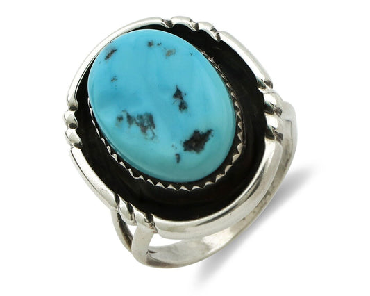 Navajo Ring .925 Silver Blue Turquoise Native American Artist C.80's
