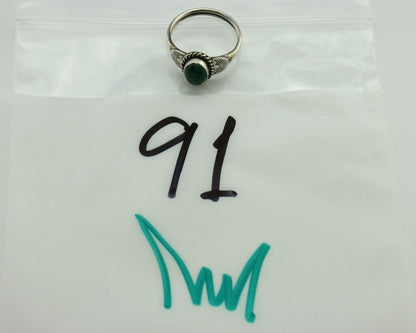 Navajo Ring 925 Silver Natural Mined Malachite Native American Artist C.80's