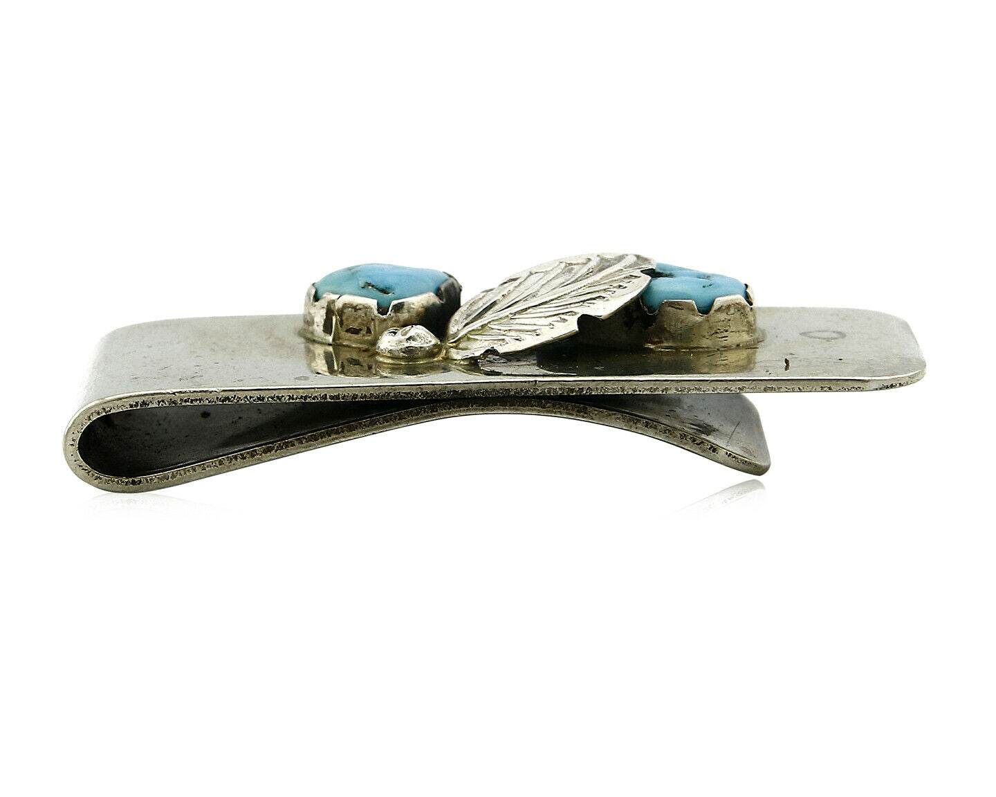 Zuni Money Clip .925 Silver & Nickle Sleeping Beauty Turquoise Artist Native C90