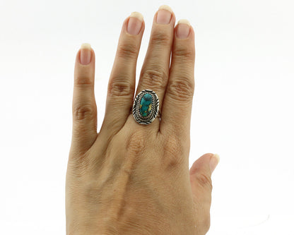 Navajo Ring .925 Silver Nevada Turquoise Signed Native Artist C.1980's