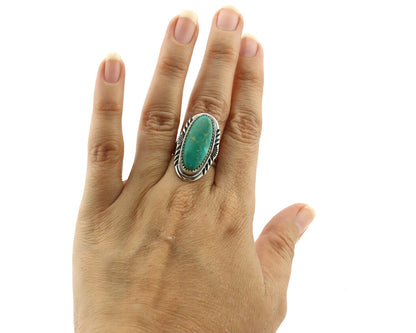Navajo Ring 925 Silver Natural Blue Turquoise Artist Signed USA C.80's