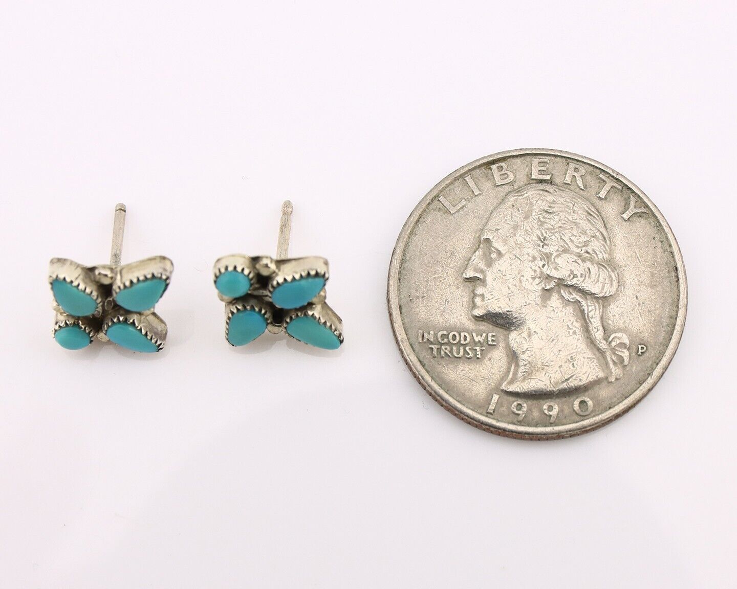 Zuni Earrings 925 Silver Sleeping Beauty Turquoise Native American Artist C.80's