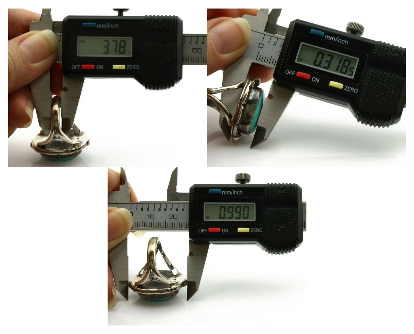 Navajo Ring .925 Silver Kingman Turquoise Artist Signed Gecko C.1980's