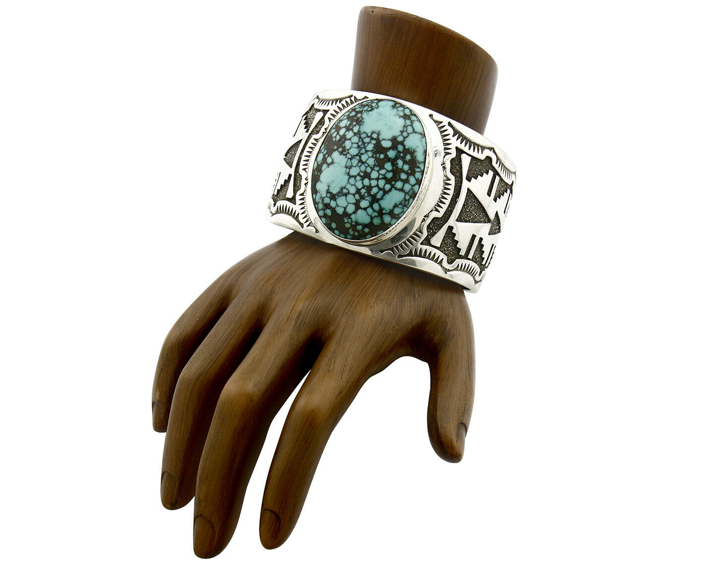 Navajo Cuff Bracelet .925 Silver Spiderweb Turquoise Signed Tommy Jackson C.80's