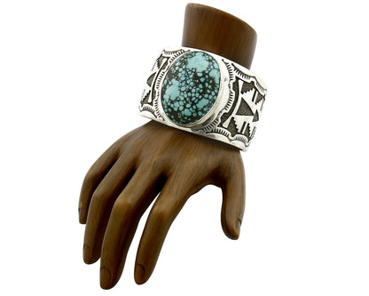 Navajo Cuff Bracelet .925 Silver Spiderweb Turquoise Signed Tommy Jackson C.80's