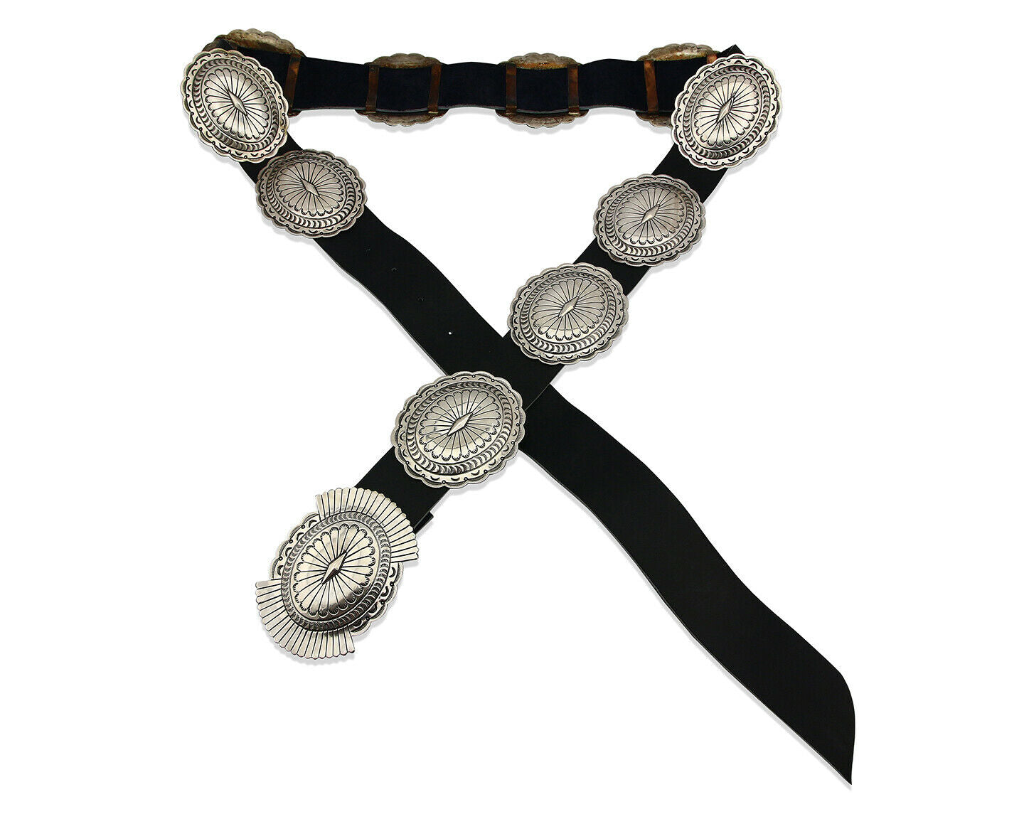 Navajo Concho Belt .925 Silver Hand Stamped Artist Suzie James C.80's