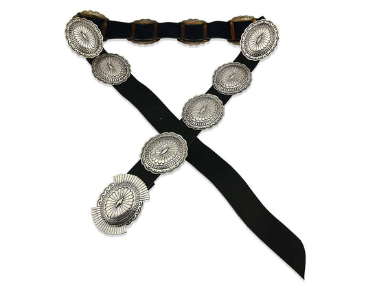 Navajo Concho Belt .925 Silver Hand Stamped Artist Suzie James C.80's