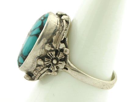 Navajo Ring 925 Silver Spiderweb Turquoise Artist Signed Cody C.80's