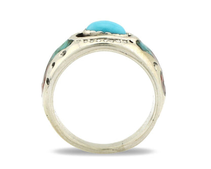 Navajo Handmade Ring 925 Silver Blue Turquoise & Coral Native American C.80's