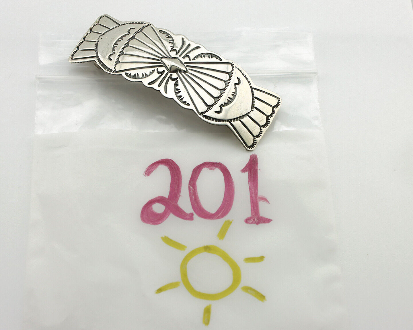 Navajo Hair Clip Barrette .925 Silver Hand Stamped Artist Signed Harold Tom C80s