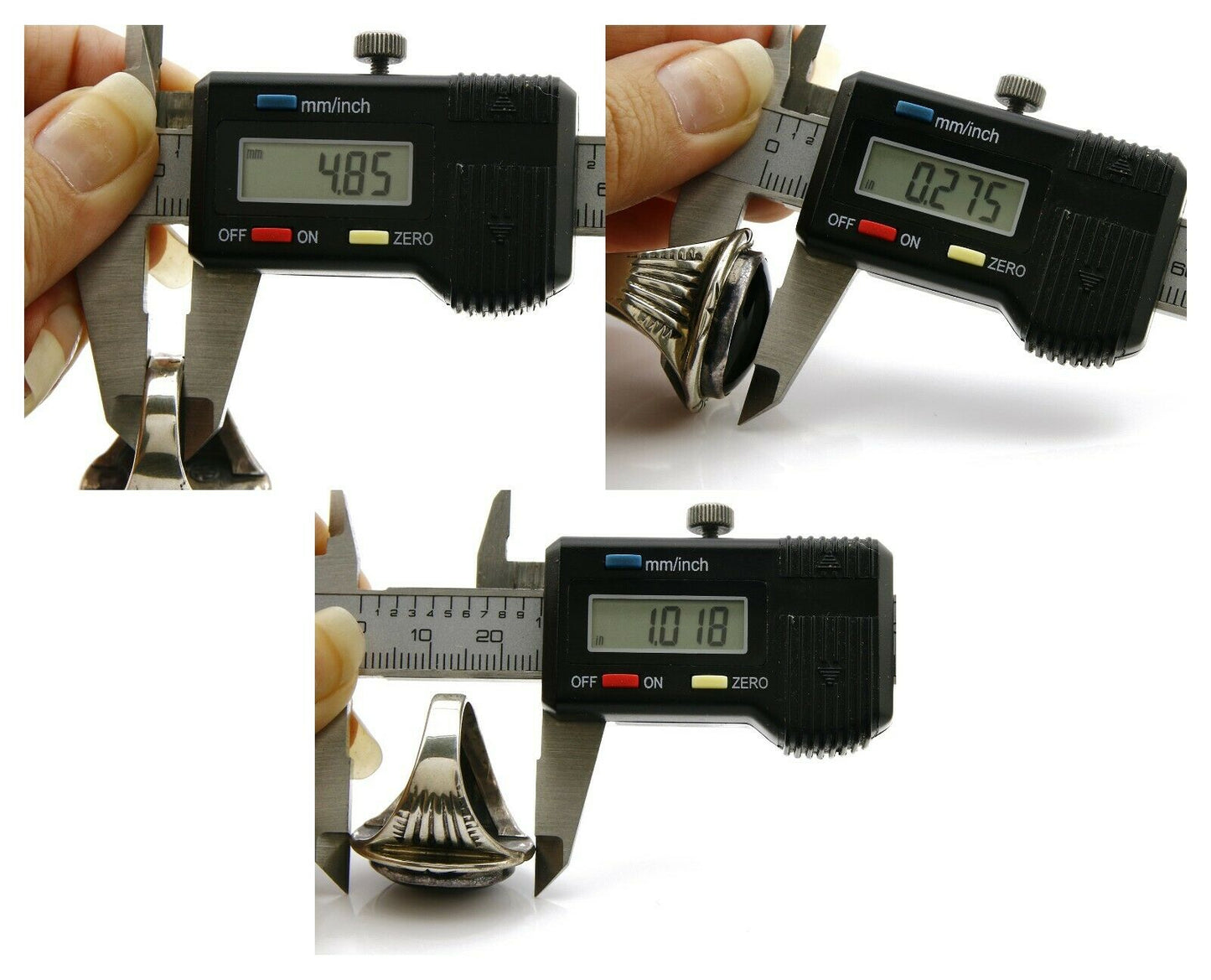 Women's Navajo Ring .925 SOLID Silver Hand Stamped Black Onyx Signed MP