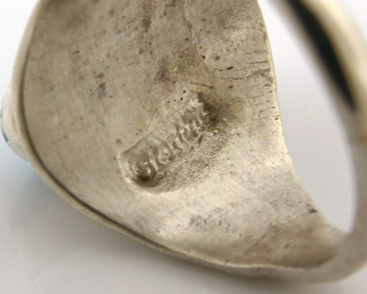 Zuni Ring .925 Silver Kingman Turquoise Hand Stamped Native American C.80's