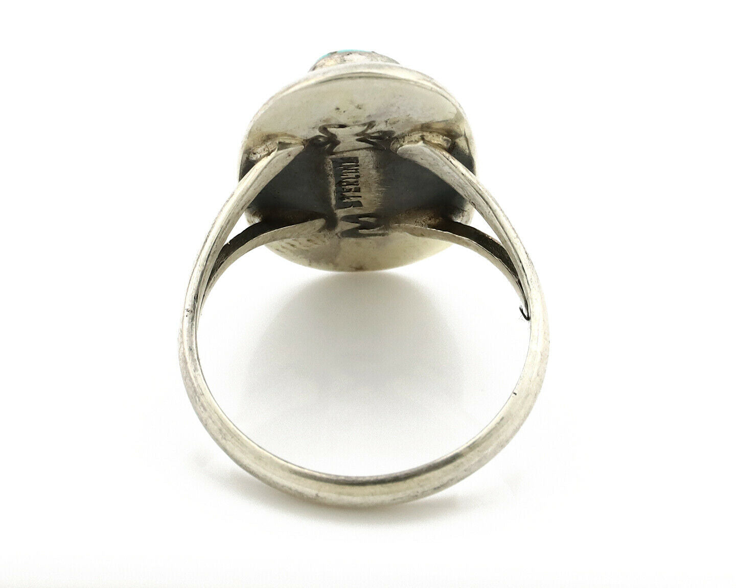 Navajo Shadow Box Ring .925 Silver Kingman Turquoise Signed M Montoya C80s