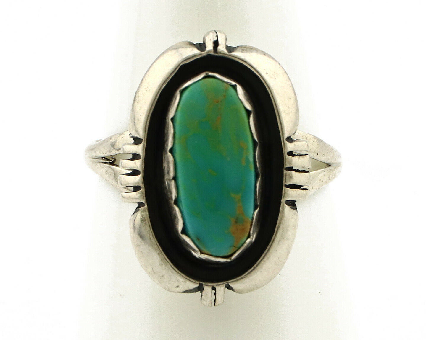 Navajo Ring .925 Silver Kingman Turquoise Artist Signed Apache C.80's