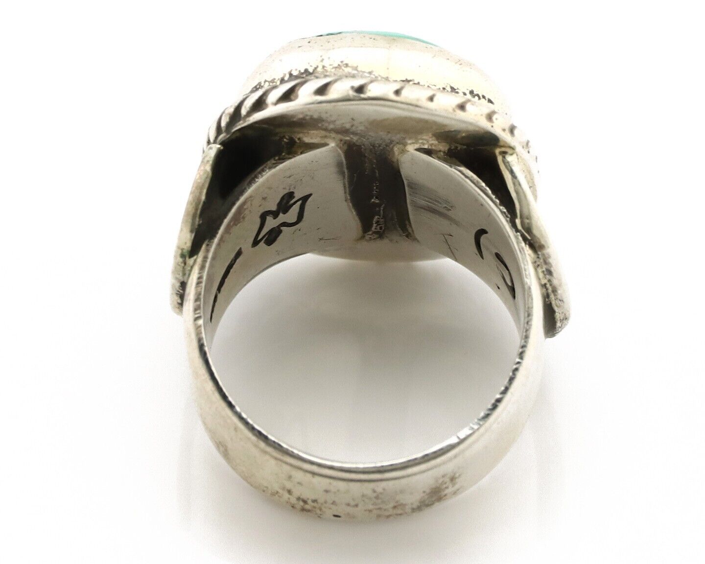 Navajo Handmade Ring 925 Silver Green Turquoise Signed C Montoya C.80's