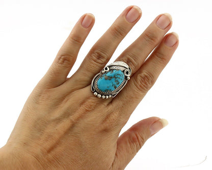 Navajo Inlay Band Ring 925 Silver Blue Morenci Turquoise Signed Justin Morris