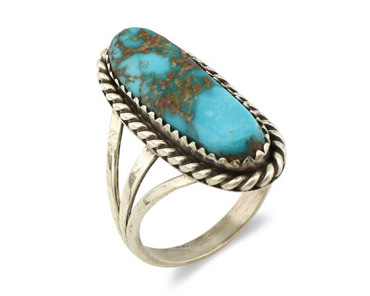 Navajo Ring .925 Silver Kingman Turquoise Artist Signed Gecko C.90's
