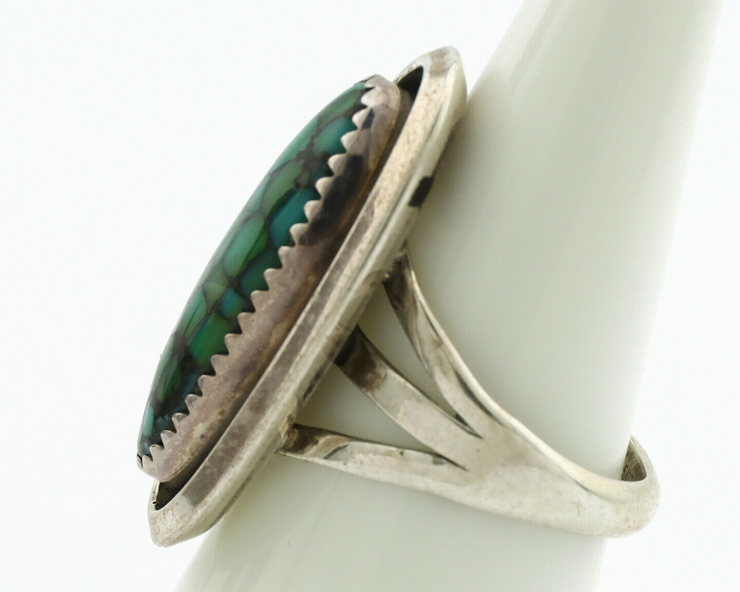 Navajo Ring .925 Silver Blue Spiderweb Native American Artist C.1980's