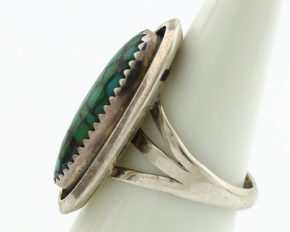 Navajo Ring .925 Silver Blue Spiderweb Native American Artist C.1980's