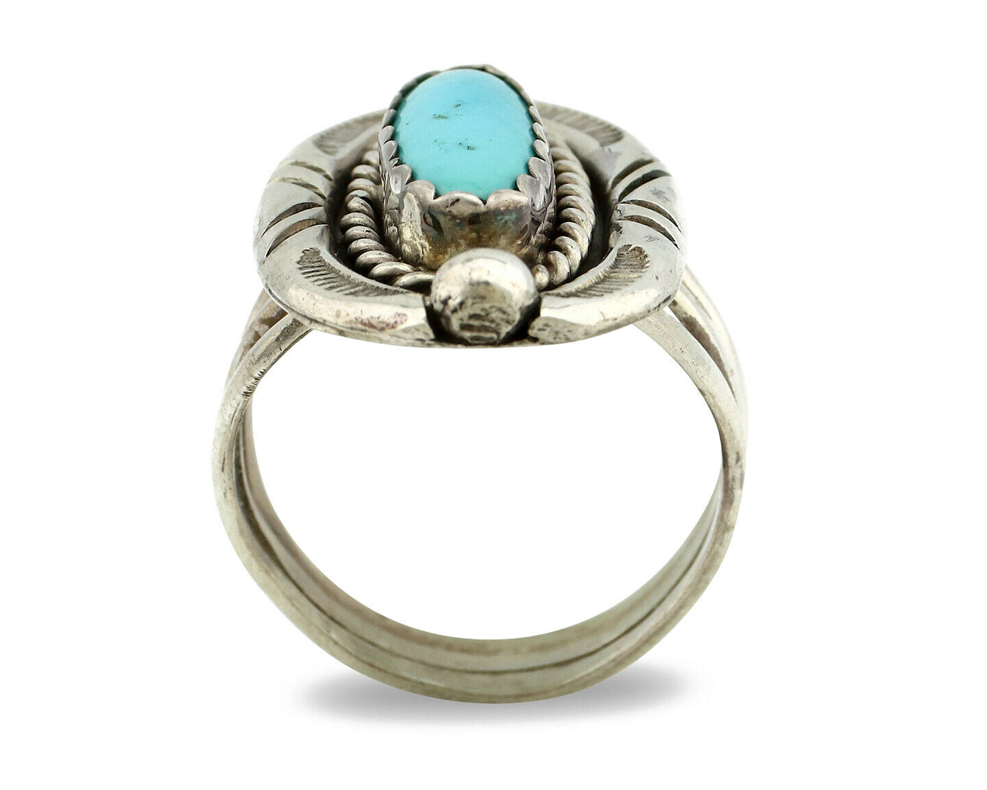 Navajo Ring .925 Silver Blue Turquoise Artist Signed V&N EDSITTY C.80's