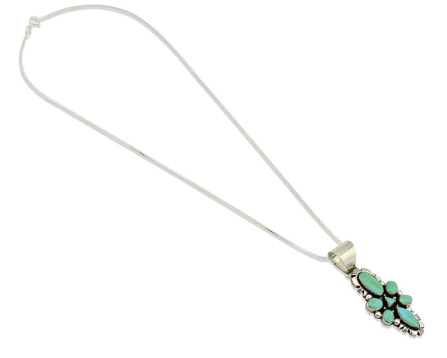 Navajo Necklace .925 Silver Kingman Turquoise Signed JY C.1980's