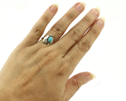 Navajo Ring .925 Silver Natural Blue Turquoise Artist Signed SN C.80's