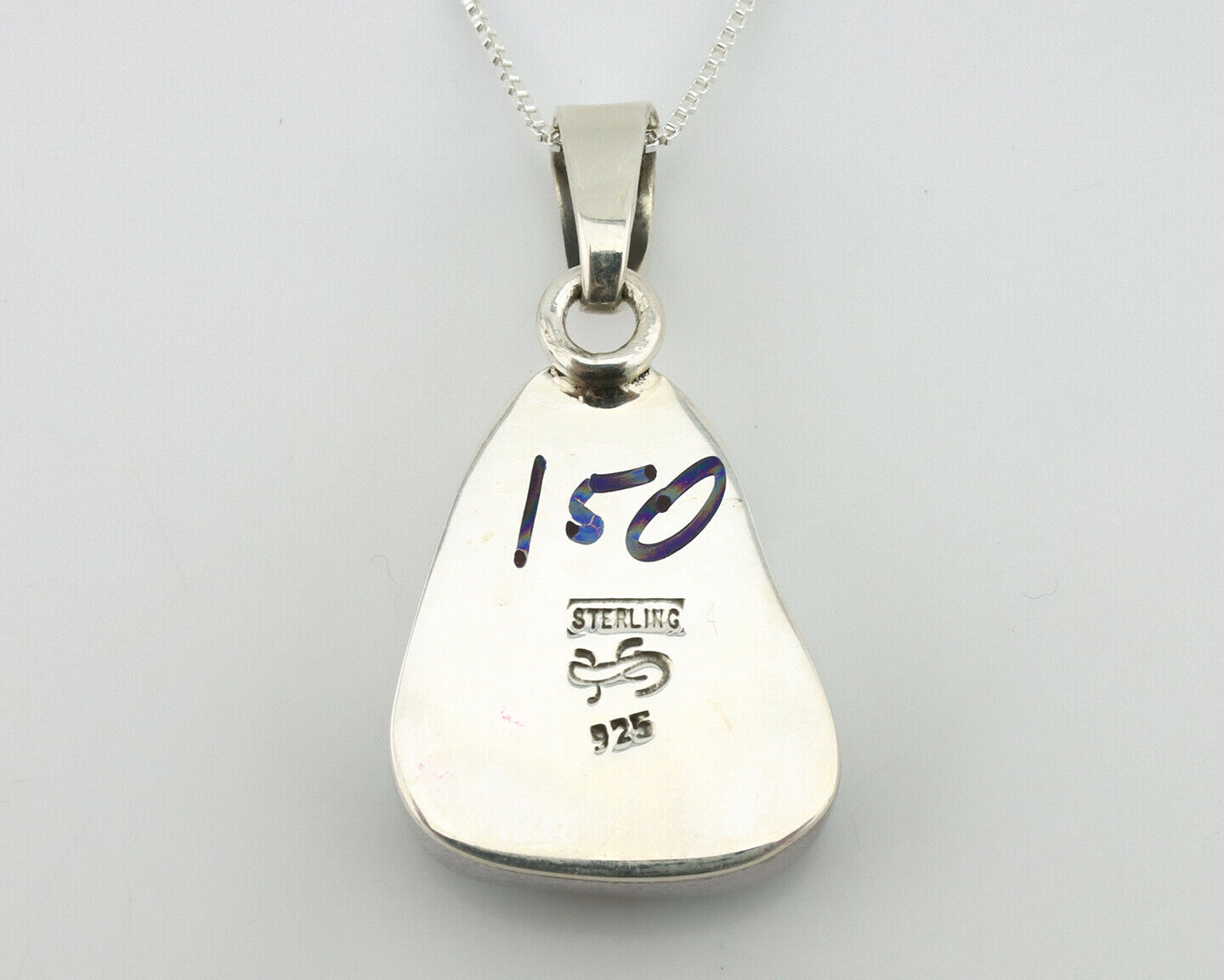 Navajo Pendant .925 Silver Kingman Turquoise Artist Signed Gecko C.80's