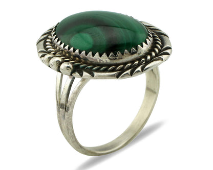 Navajo Ring 925 Silver Natural Green Malachite Signed William Denetdale C.80's