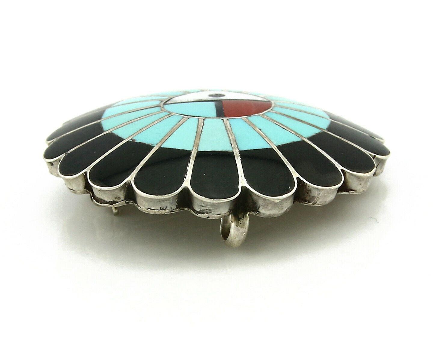 Zuni Handmade Inlaid Tiwa Pendant Brooch Pin 925 Sterling Silver LL Dickson 1998