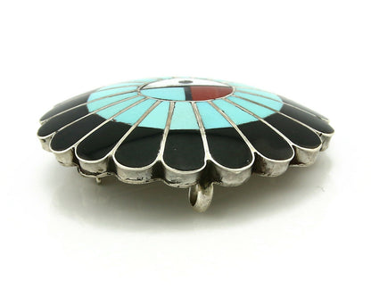 Zuni Handmade Inlaid Tiwa Pendant Brooch Pin 925 Sterling Silver LL Dickson 1998