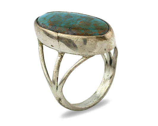Navajo Ring .925 Silver Nevada Turquoise Native American Artist C.80's