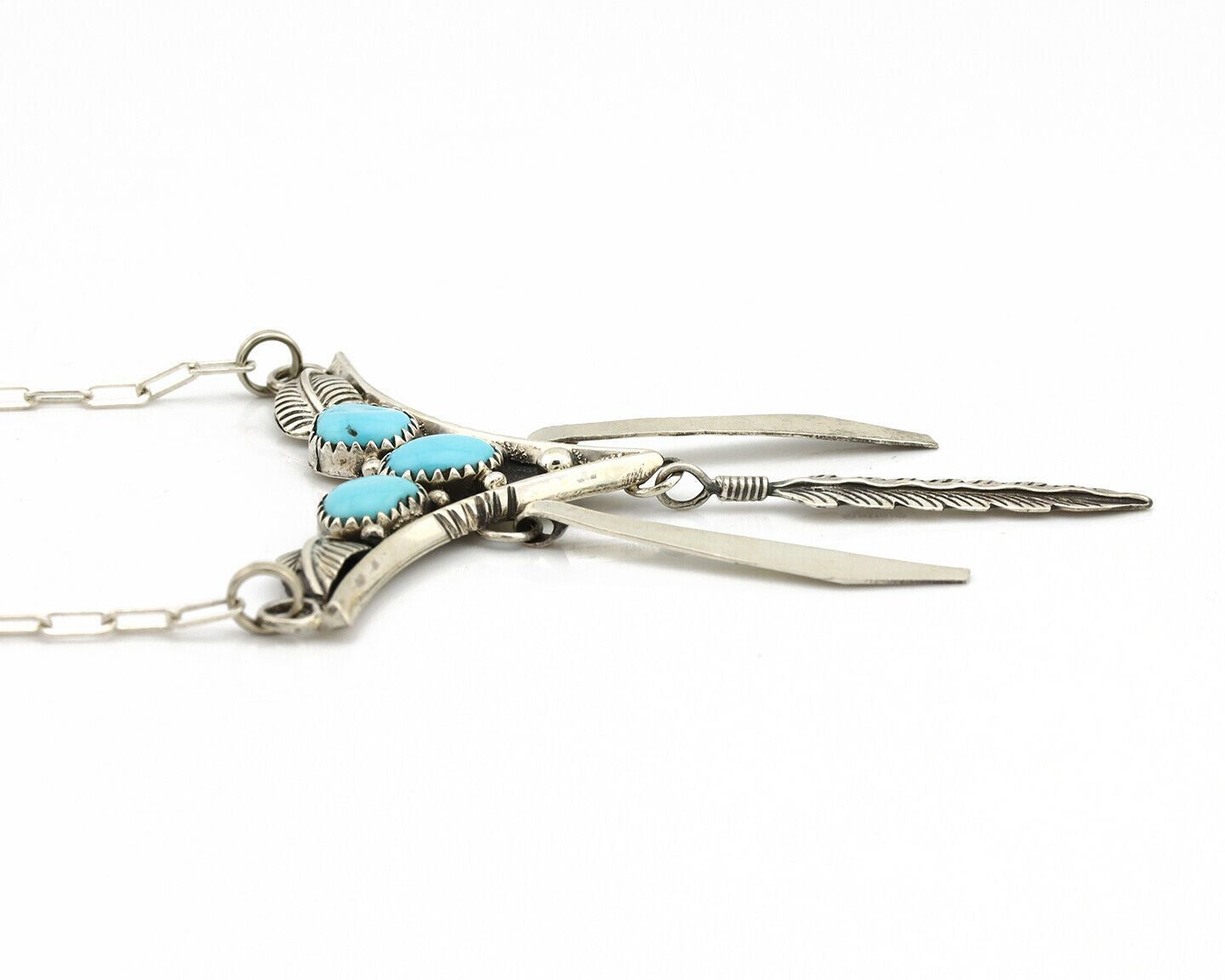 Navajo Necklace .925 Silver Sleeping Beauty Turquoise Signed MC C.80's