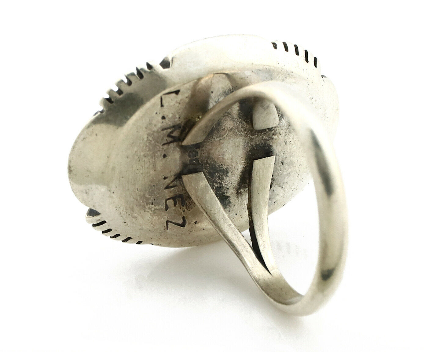 Navajo Ring .925 Silver Spiderweb Turquoise Artist Signed L. M. Nez C80s