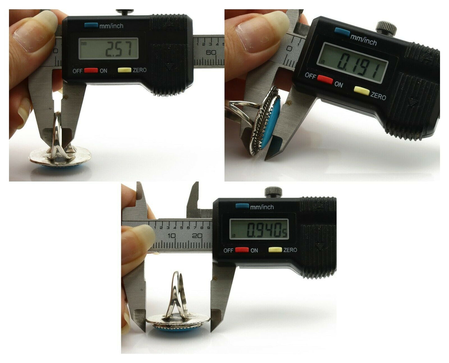 Navajo Ring .925 Silver Turquoise Mountain Signed AB C.80's